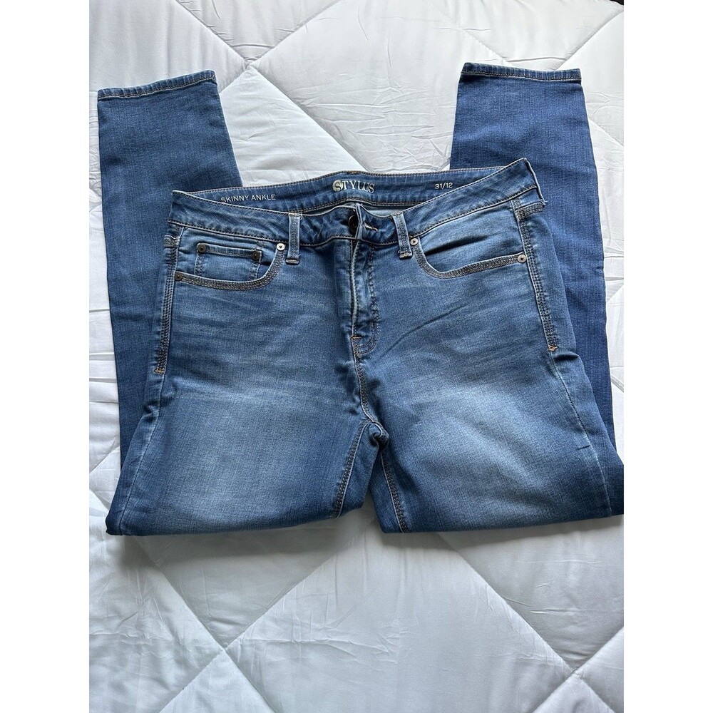 Stylus Skinny Ankle Jeans Blue Medium Wash Button Zip 5-Pocket Women’s Denim